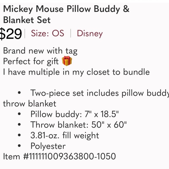 NWTS -Mickey Mouse pillow buddy and blanket set brand new set - Picture 5 of 5